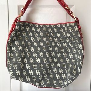 Vtg Dooney & Bourke denim canvas/red leather purse